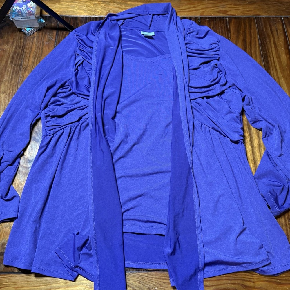 Vicki Wayne 2x Purple Layered Look Top Ruched Sleeves Dressy Career A751